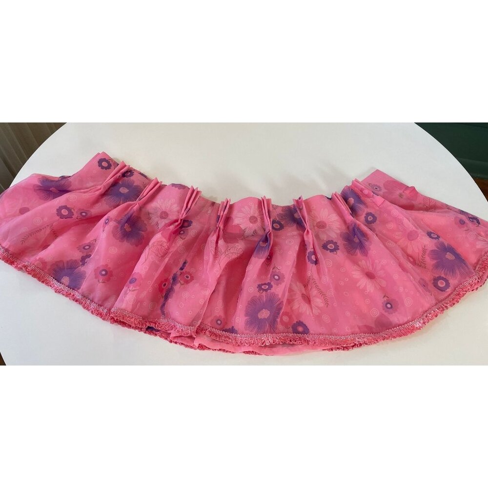 Vintage 70s valance curtain, pink, purple daisies, swag ruffled panel